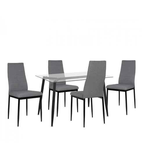 Τραπέζι Τζάμι με 4.Καρέκλες Γκρι